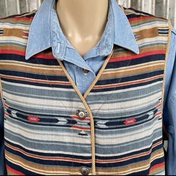 Jones New York Vintage 80s Striped Linen Western Vest Size SP Southwestern - Picture 7 of 8